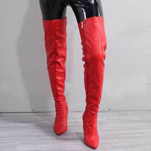 Thigh High Heel Boots (Red)