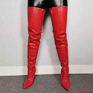 Thigh High Heel Boots (Red)