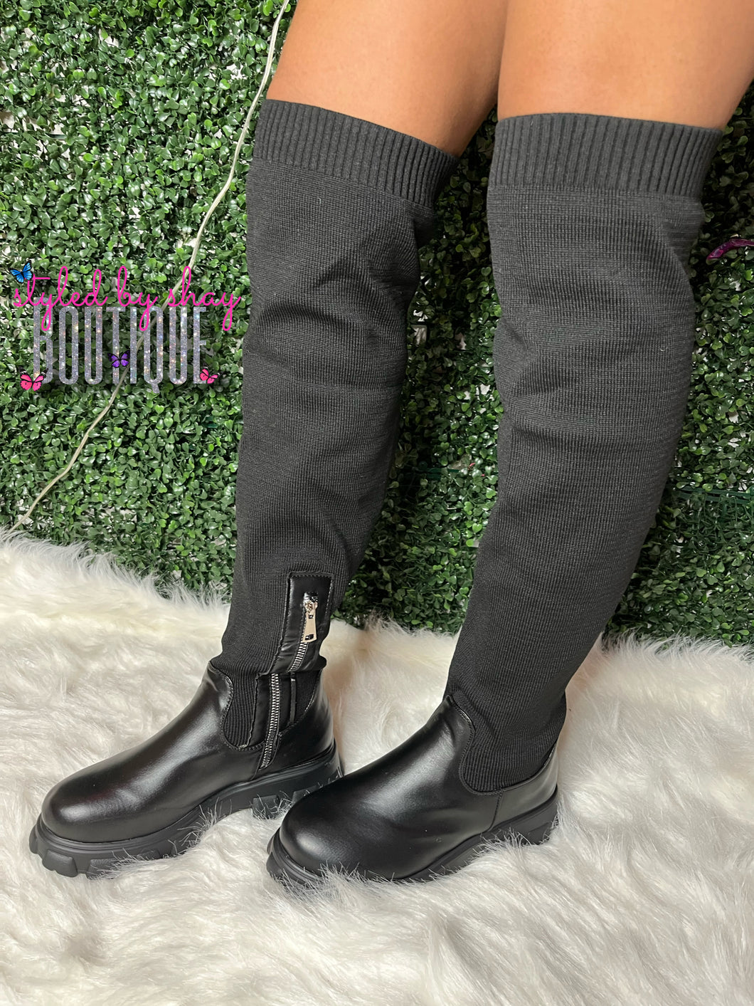 Chelsea Thigh High Boots (Black)