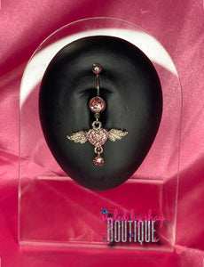 Pink Angel Heart Belly Ring (Real)